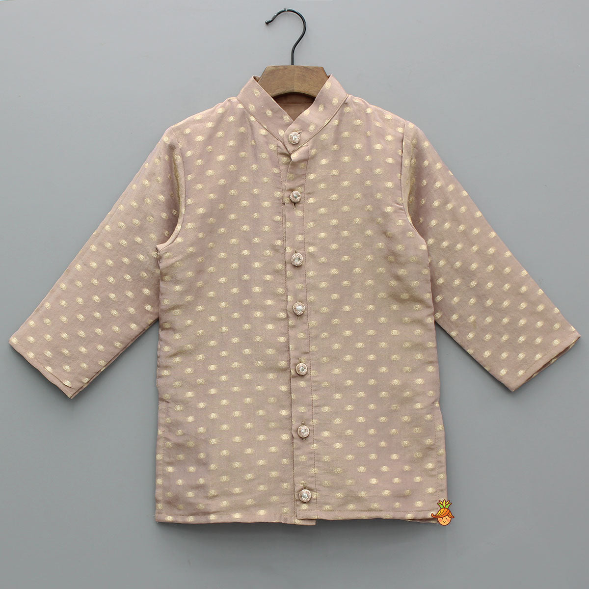Shimmery Ethnic Brocade Kurta With Sleeveless Shimmery Jacket And Pyjama