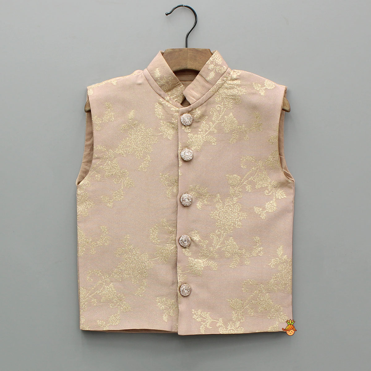 Shimmery Ethnic Brocade Kurta With Sleeveless Shimmery Jacket And Pyjama