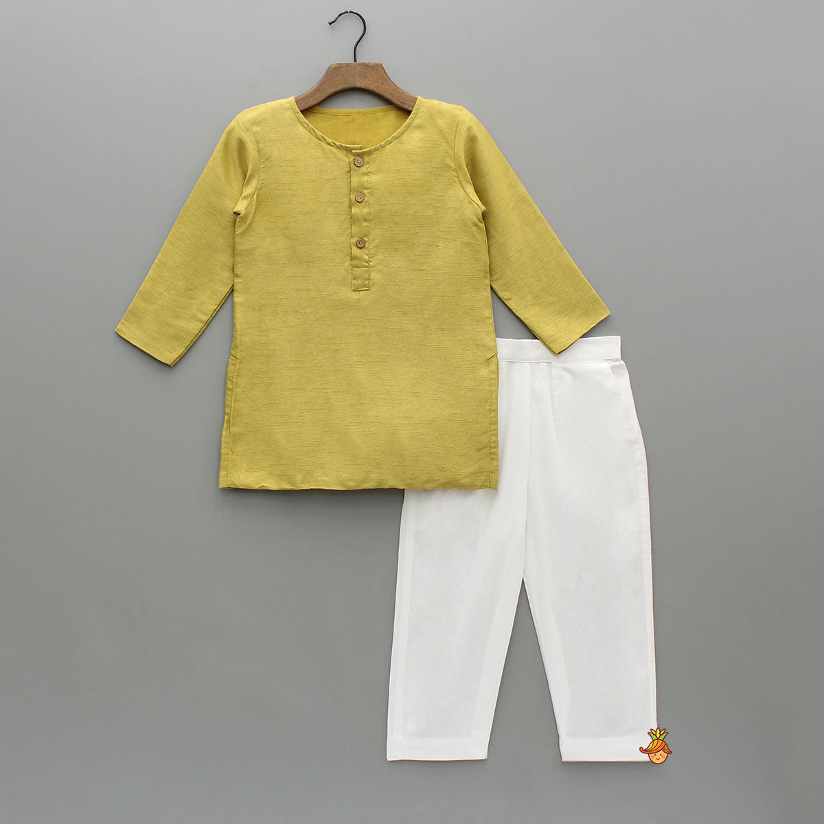 Yellow Kurta With Brocade Jacket And White Pyjama