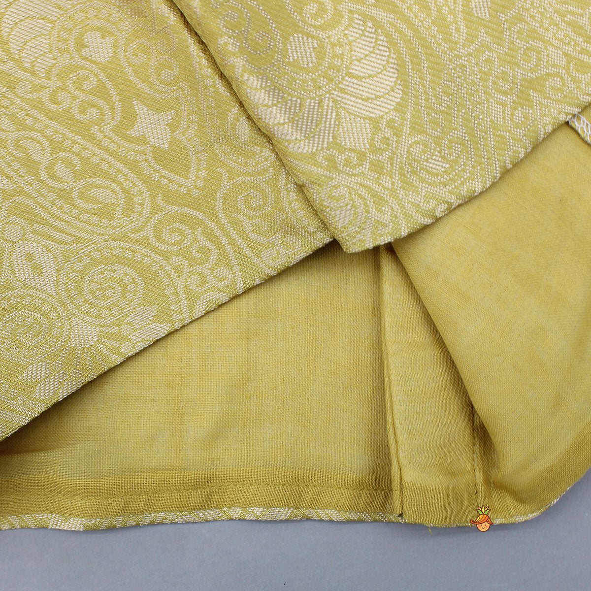 Yellow Kurta With Brocade Jacket And White Pyjama