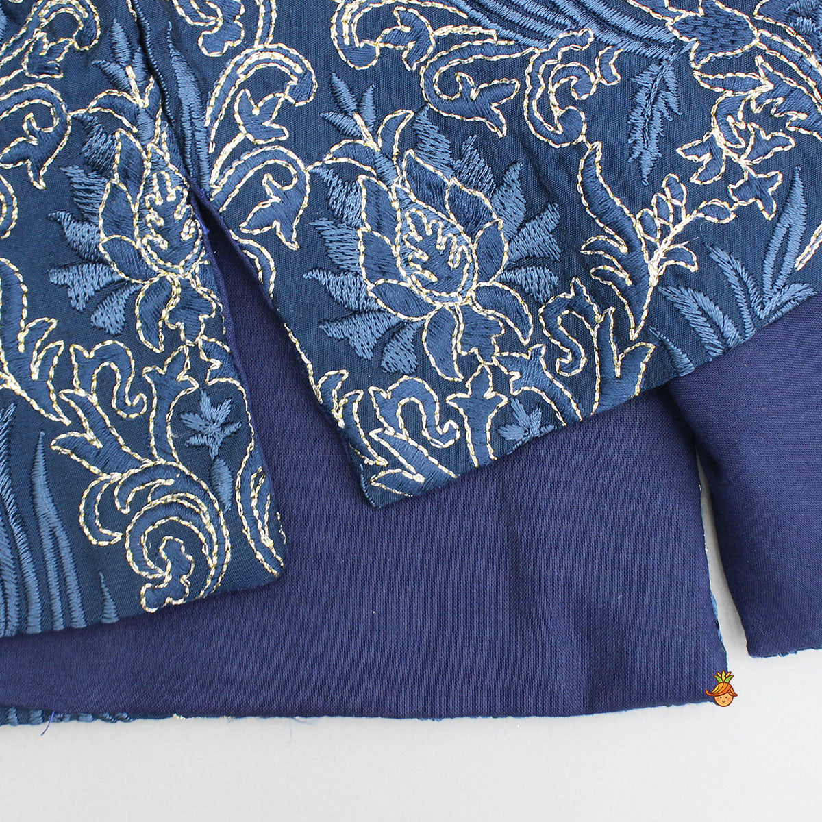 Stylish Blue Kurta With Embroidered Front Open Jacket And Pyjama