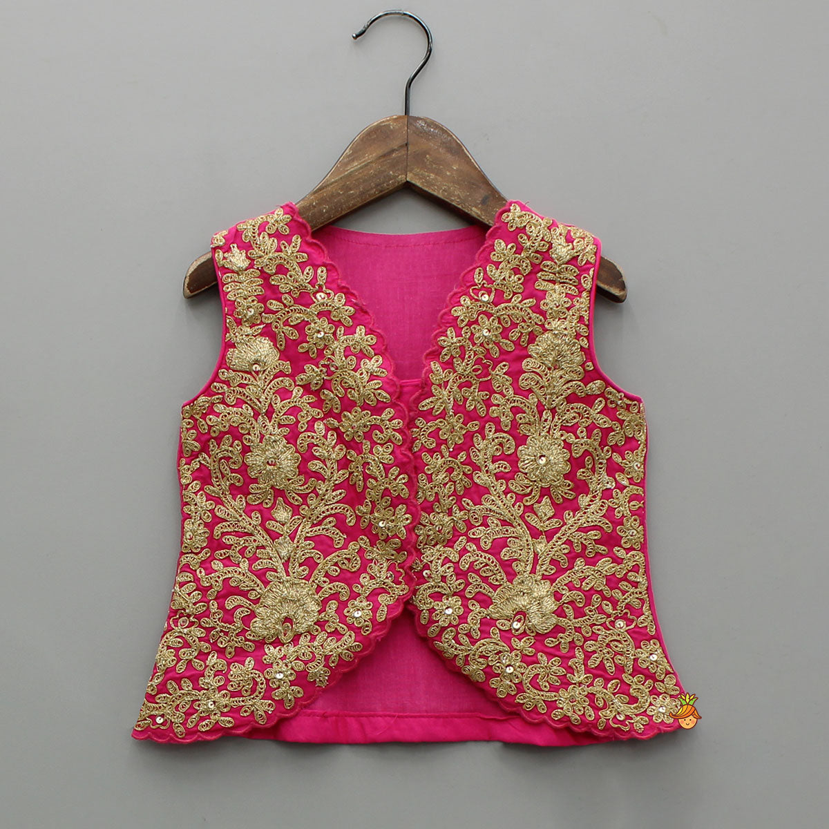 Exquisite Waistcoat Style Embroidered Top With Shimmery Lehenga And Shimmery Dupatta