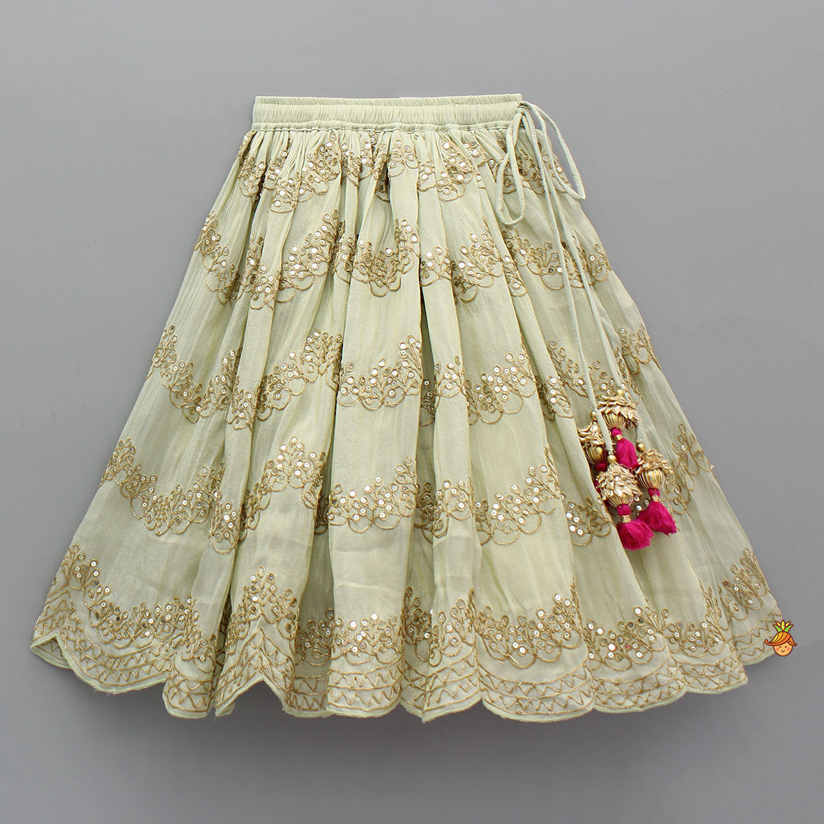 Exquisite Waistcoat Style Embroidered Top With Shimmery Lehenga And Shimmery Dupatta