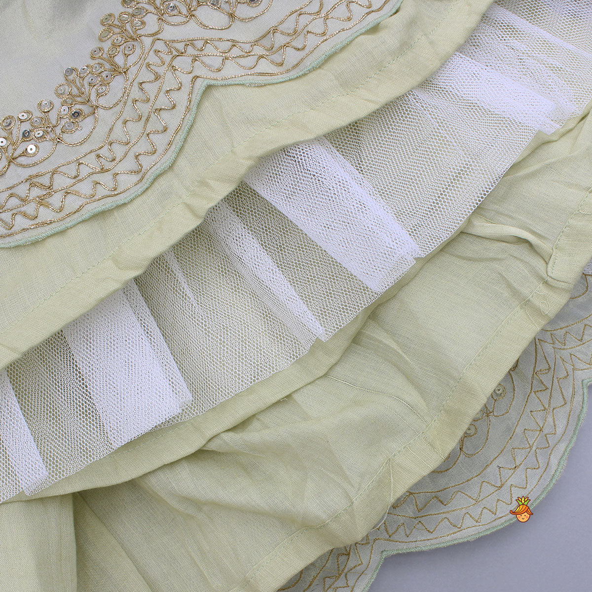 Exquisite Waistcoat Style Embroidered Top With Shimmery Lehenga And Shimmery Dupatta