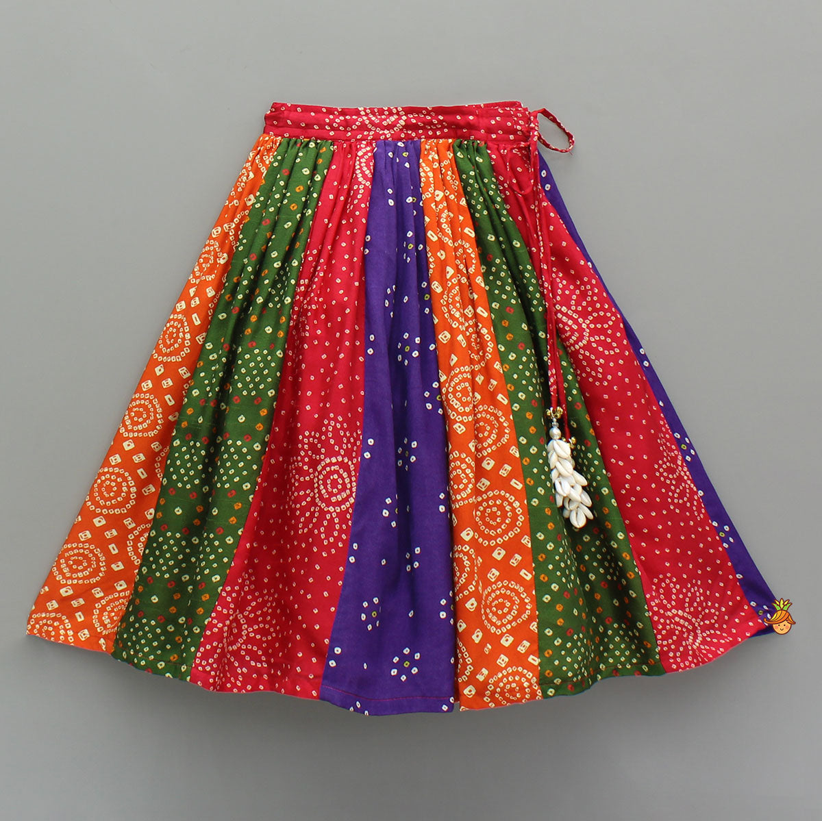 Beautiful Mirror Hand Embroidered Black Tie-up Top With Multicolour Bandhani Printed Lehenga And Bandana