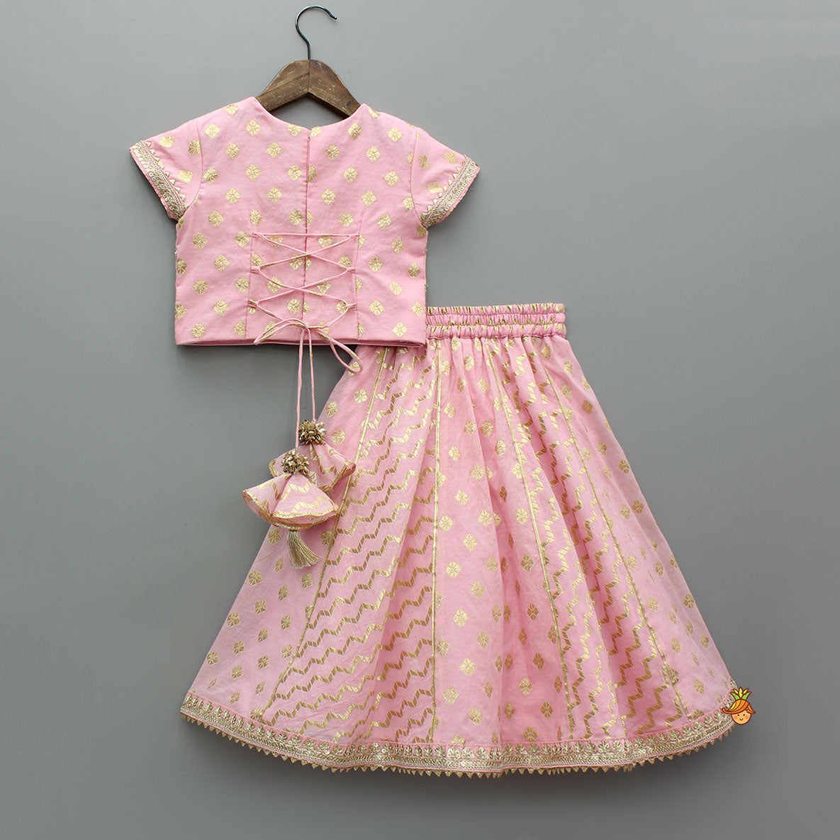 Pink Beaded Zari Work Top With Lehenga And Dupatta