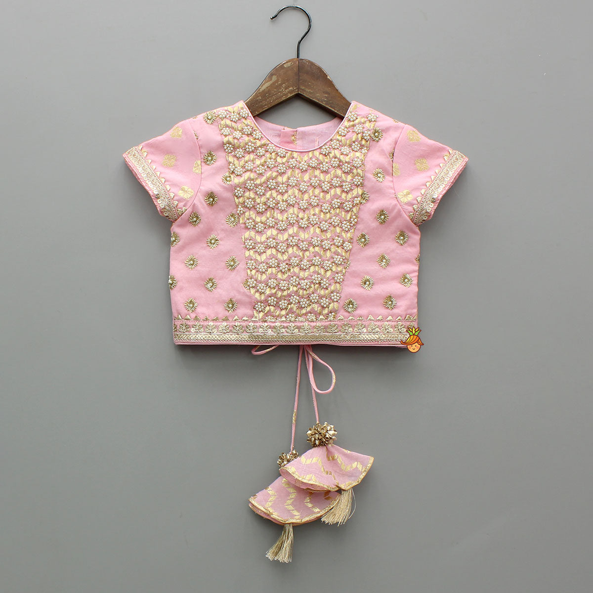 Pink Beaded Zari Work Top With Lehenga And Dupatta