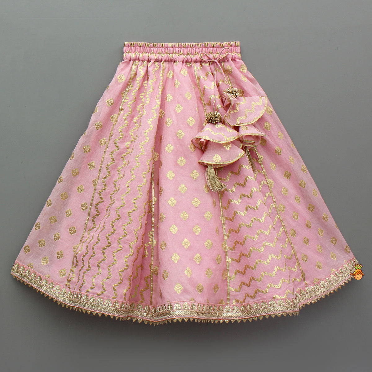 Pink Beaded Zari Work Top With Lehenga And Dupatta