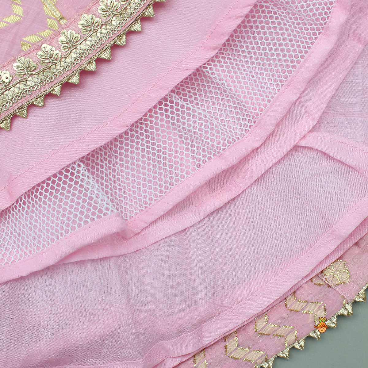 Pink Beaded Zari Work Top With Lehenga And Dupatta