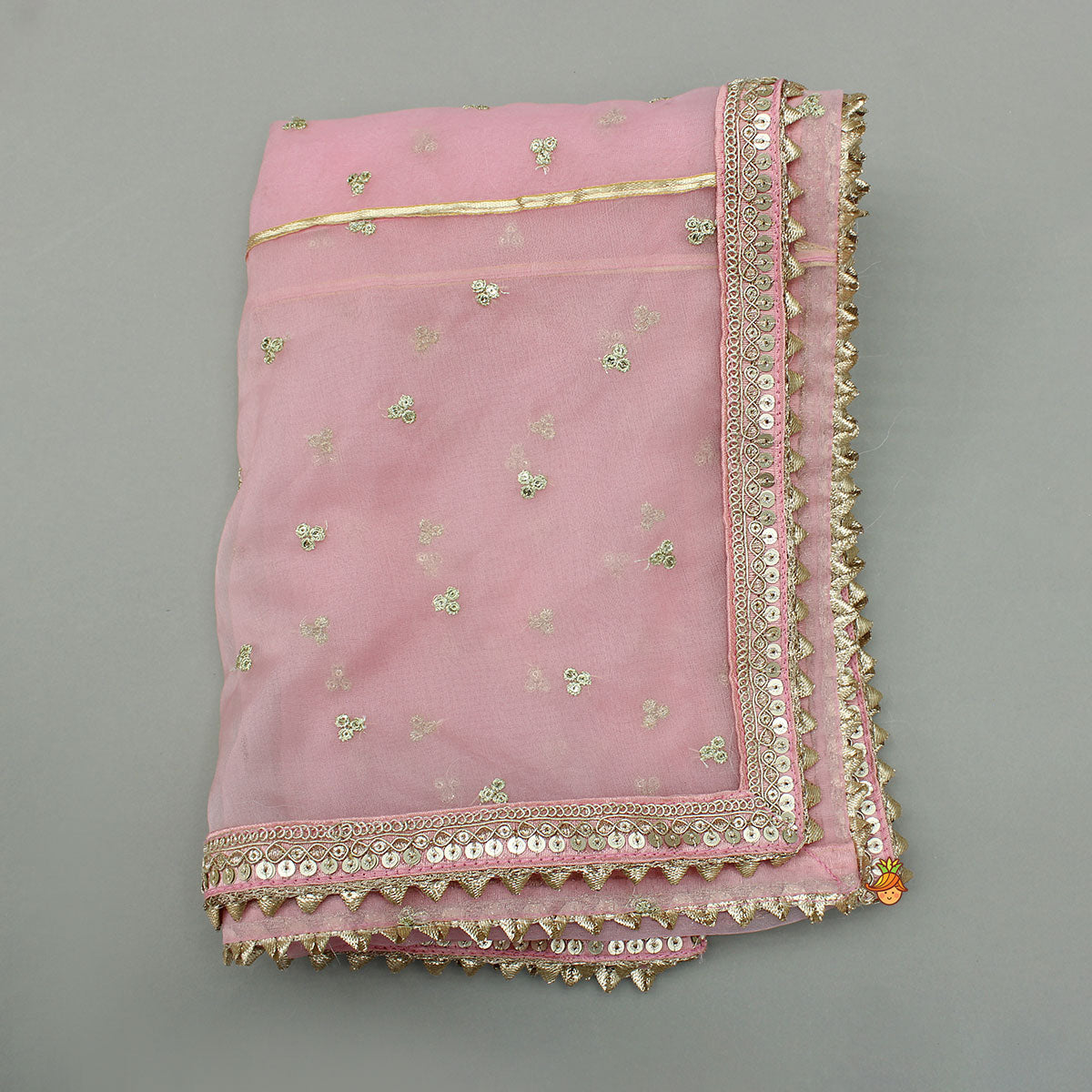 Pink Beaded Zari Work Top With Lehenga And Dupatta