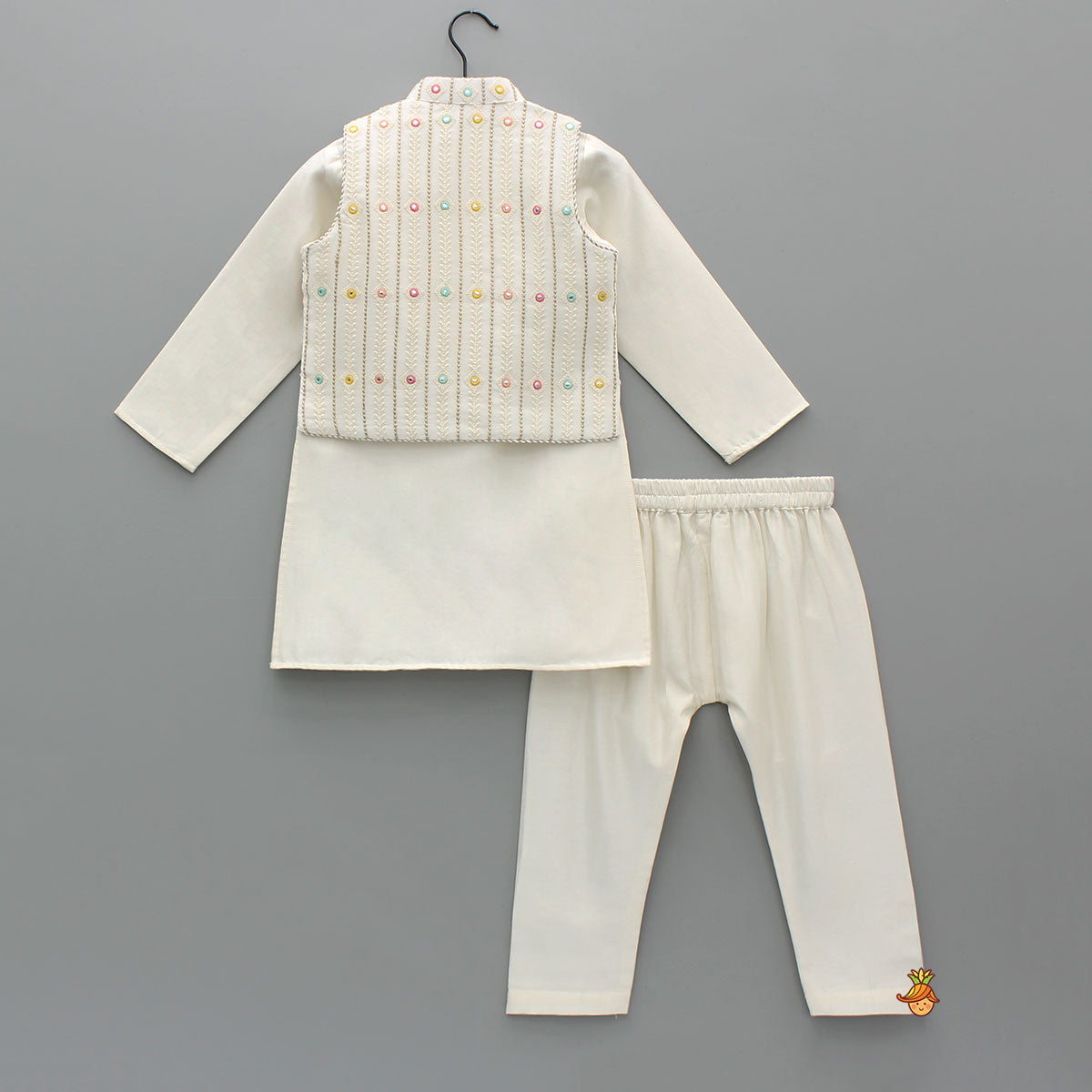 Kurta With Multicolour Faux Mirror Embroidered Jacket And Pyjama