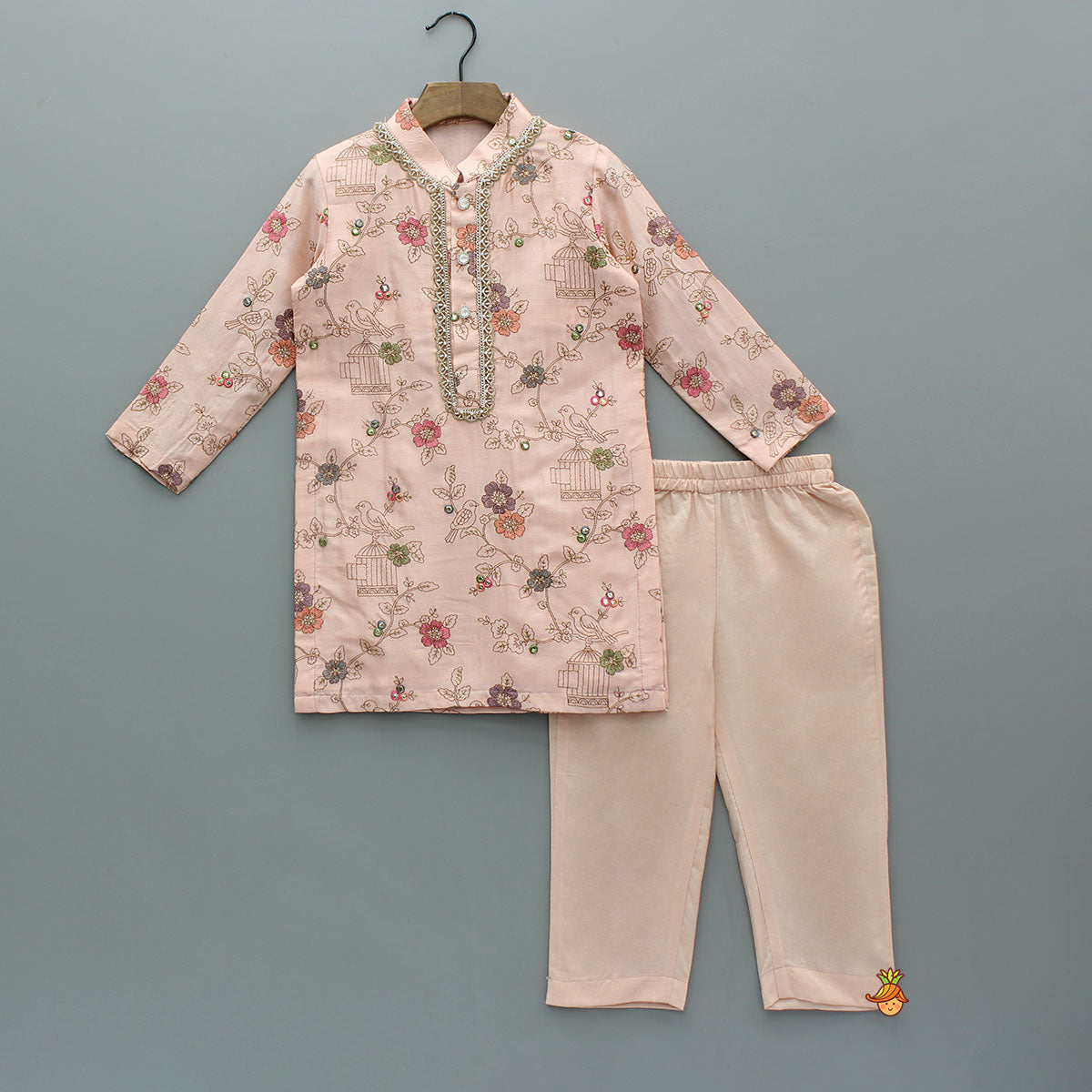 Ethnic Faux Mirror Embroidered Kurta With Pyjama