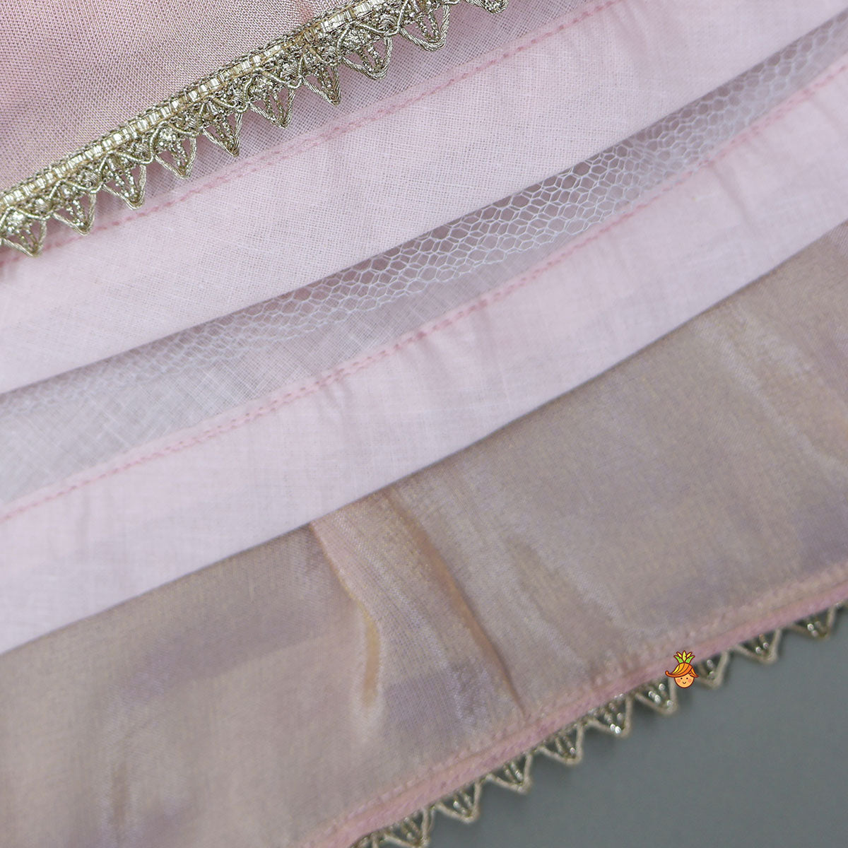 Cut Dana Embroidered Pink Shimmer Top And Lehenga With Net Dupatta