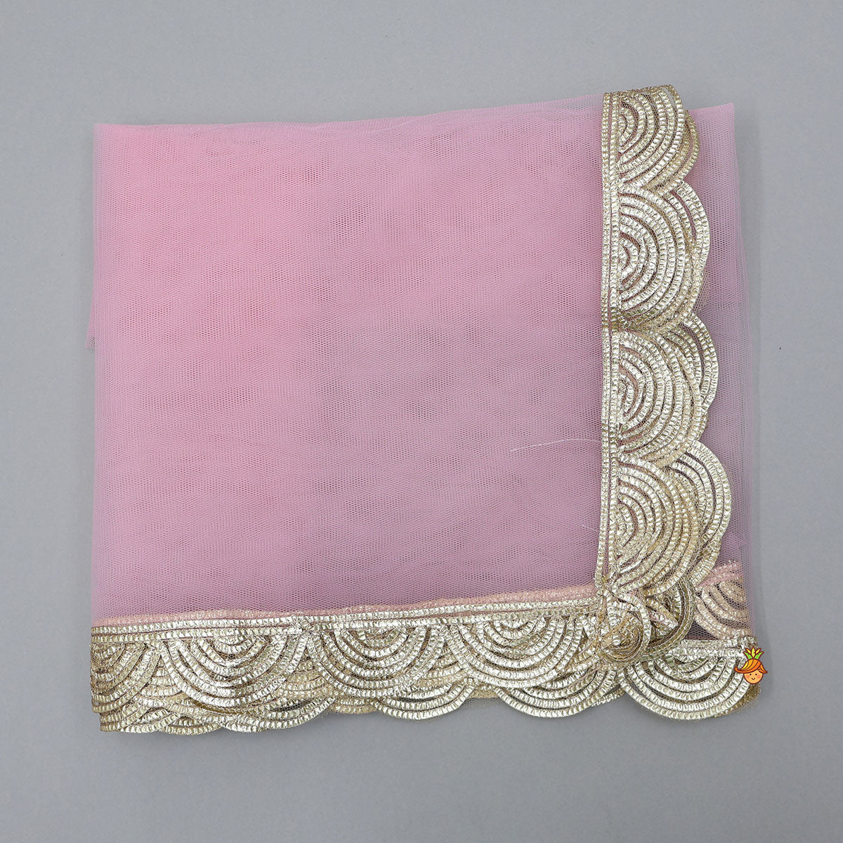 Cut Dana Embroidered Pink Shimmer Top And Lehenga With Net Dupatta