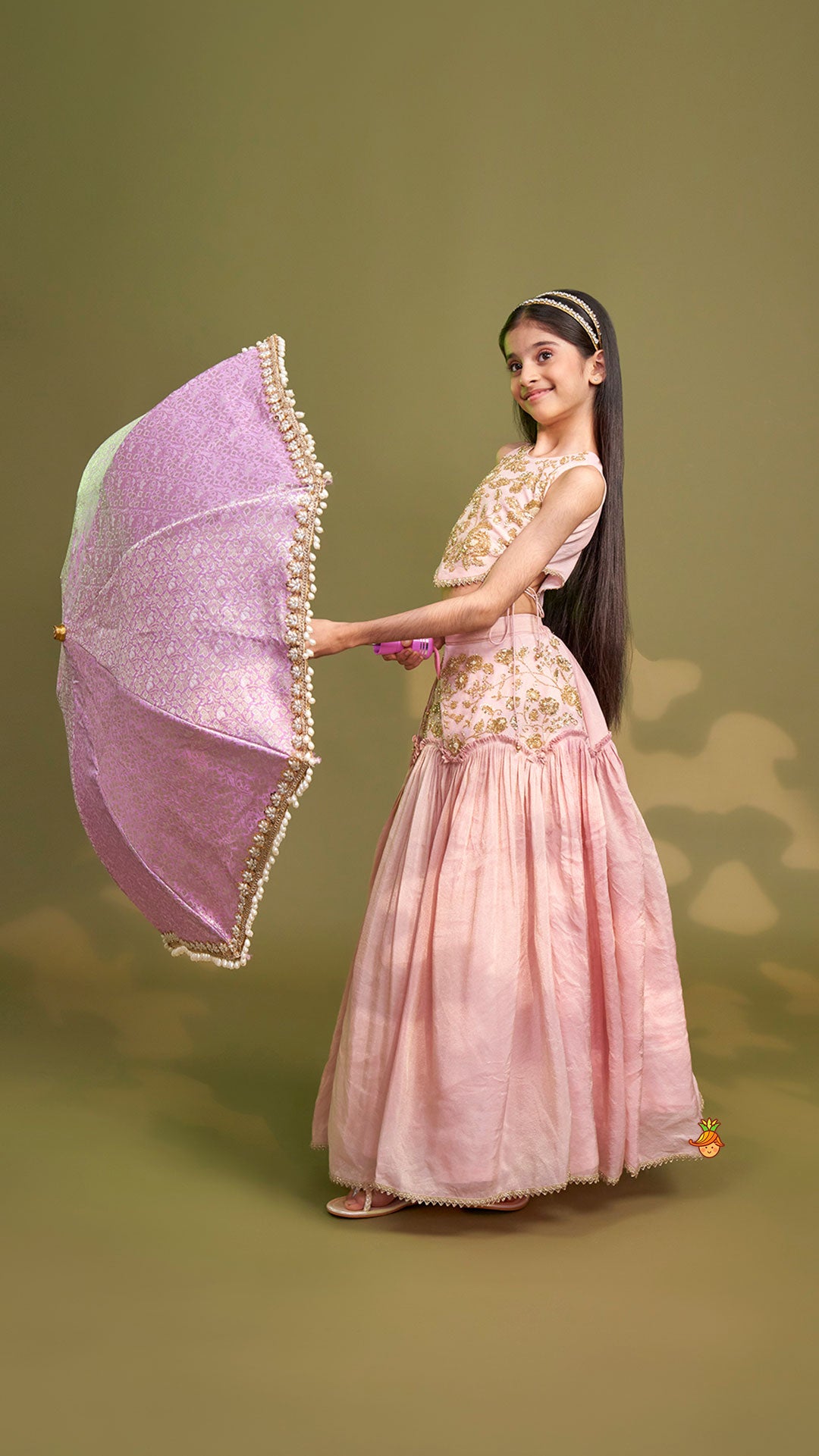 Cut Dana Embroidered Pink Shimmer Top And Lehenga With Net Dupatta
