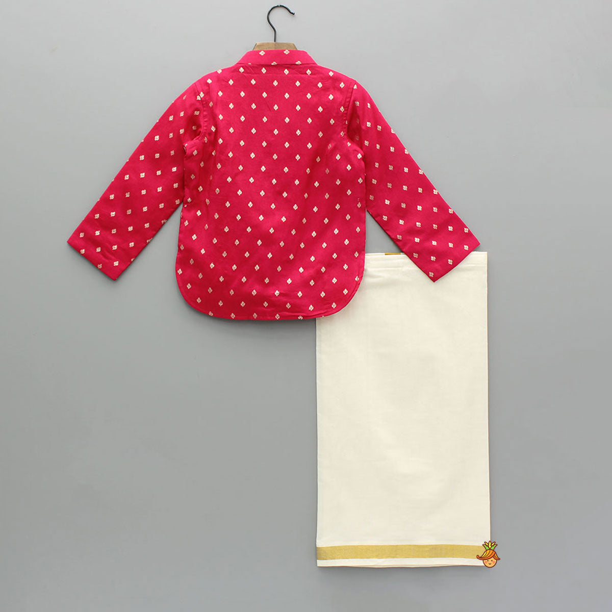 Red Brocade Kurta With Wrap Lungi