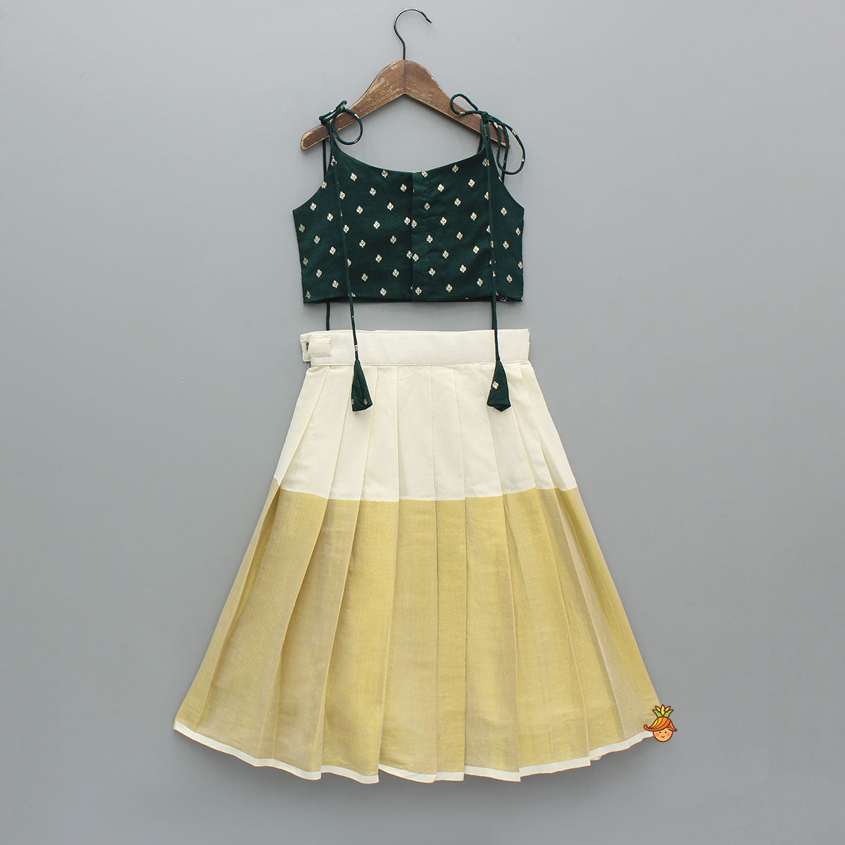 Green Brocade Top With Zari Skirt