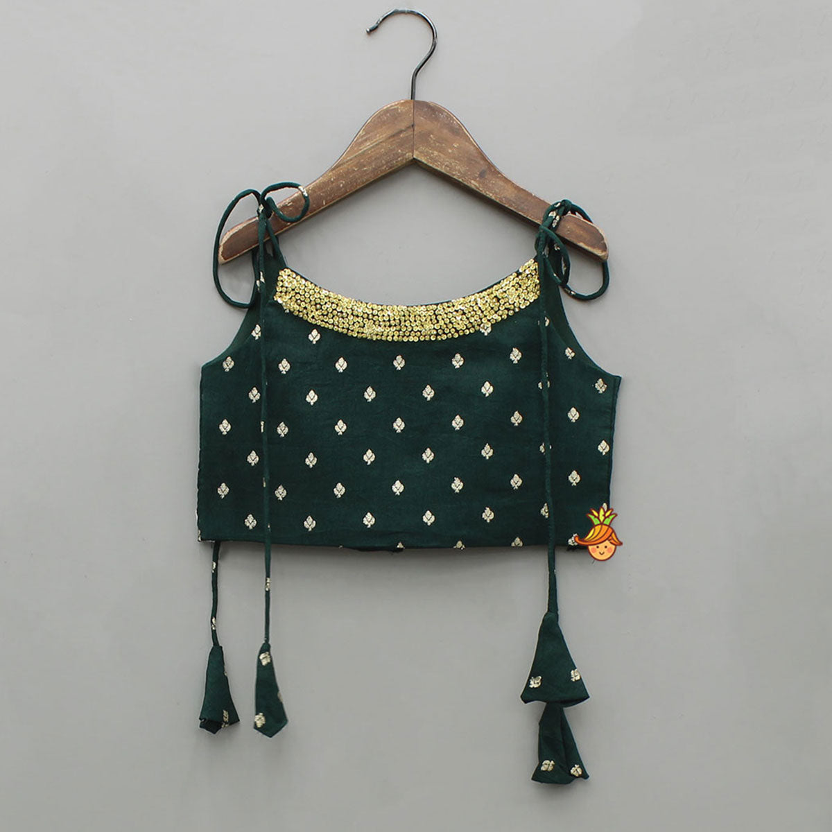 Green Brocade Top With Zari Skirt