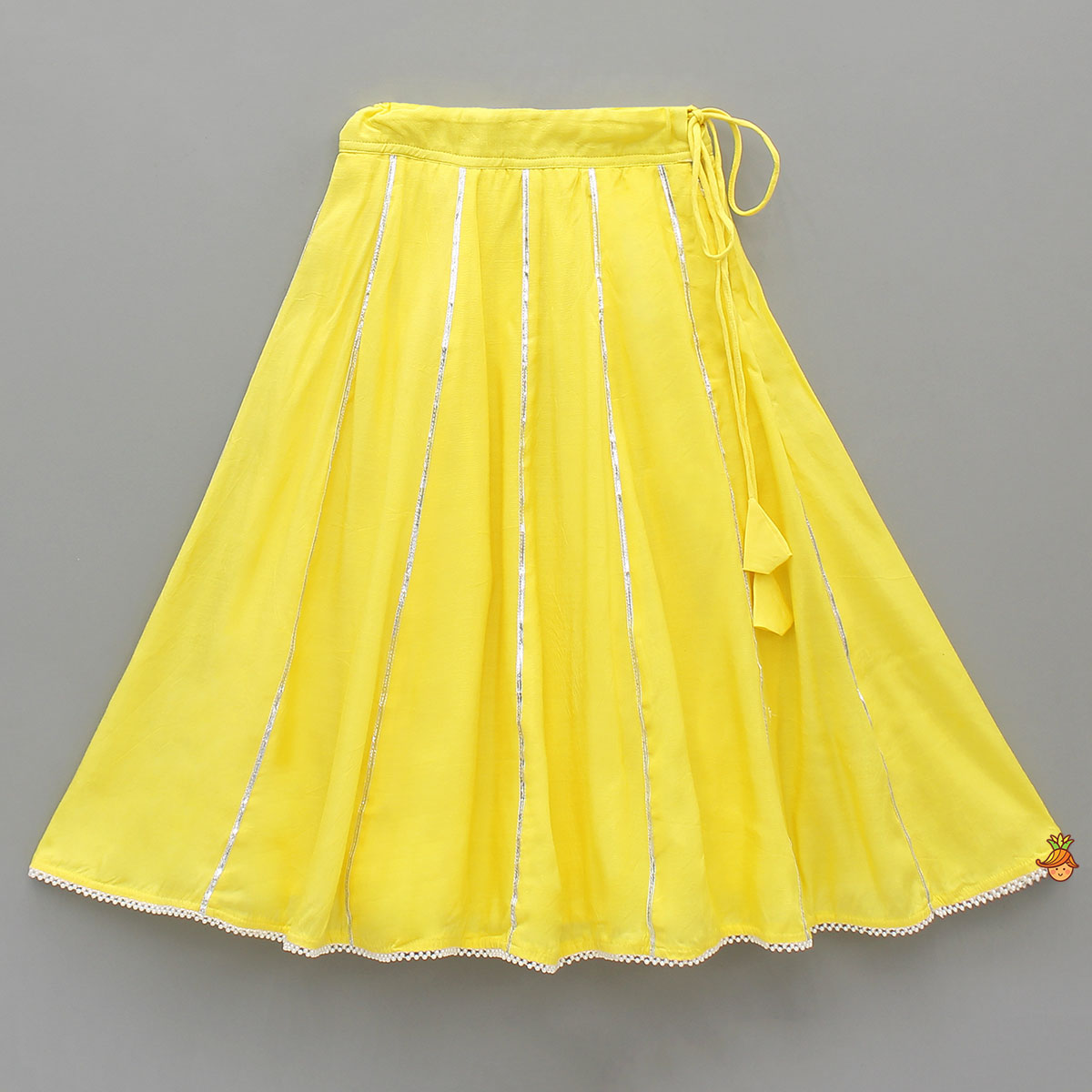 Potli Button Detailed Lurex Striped Top And Lehenga With Net Dupatta