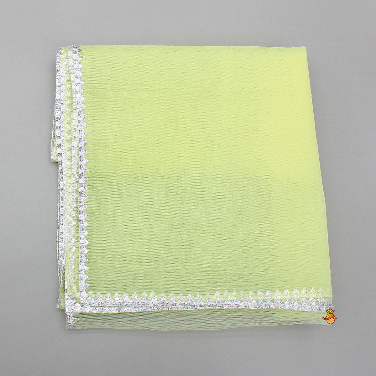 Potli Button Detailed Lurex Striped Top And Lehenga With Net Dupatta