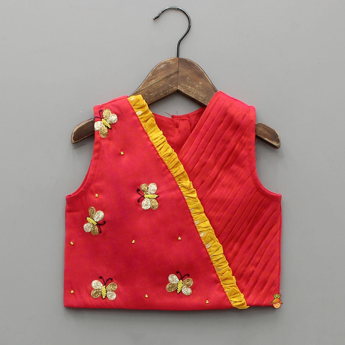 Pleat Detailed Butterflies Embroidered Top With Pleat Detailed Lehenga
