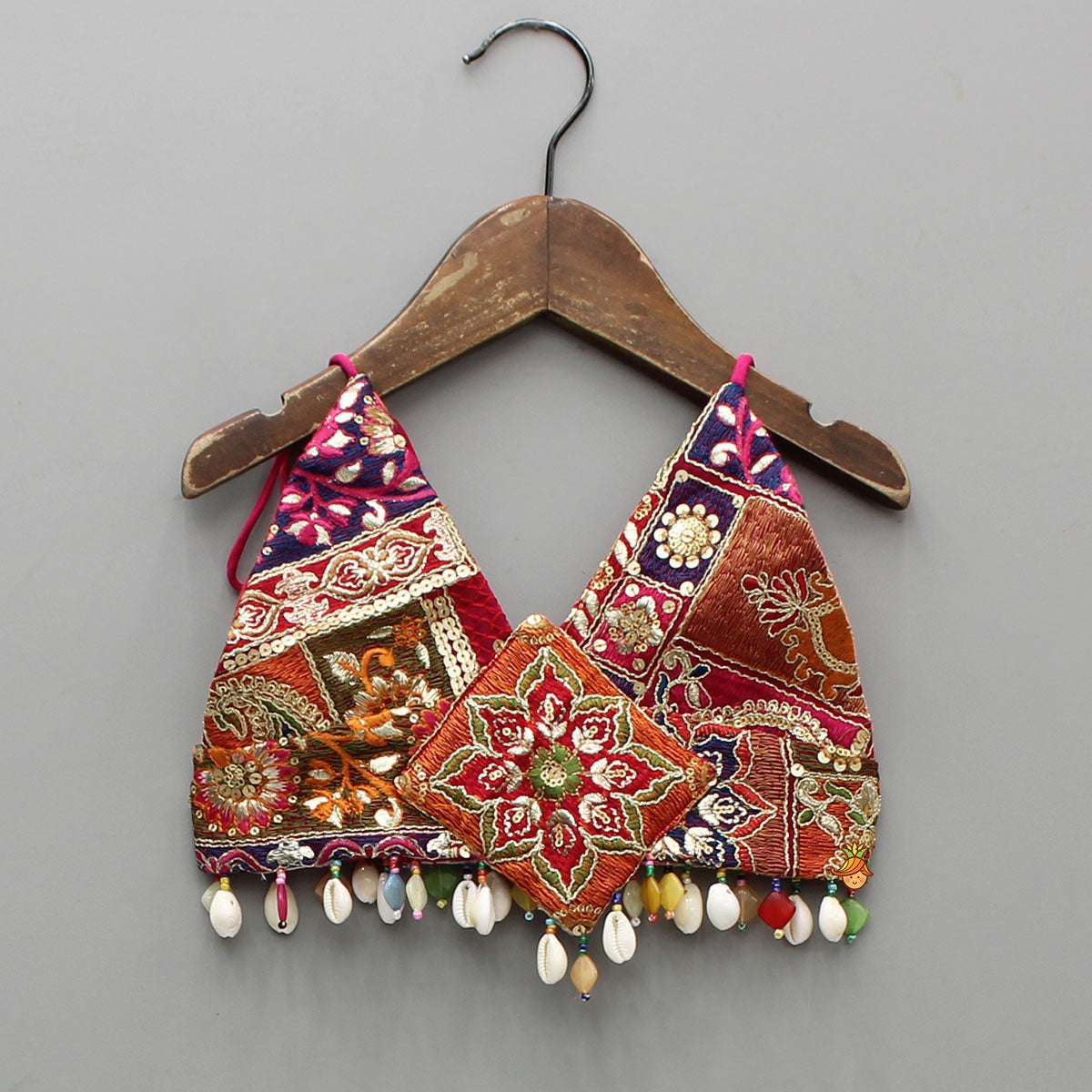 Beautiful Thread Embroidered Top With Bandhani Printed Panel Lehenga And Bandana