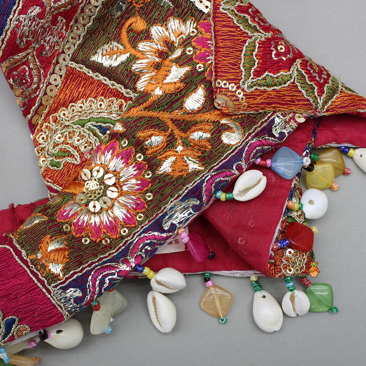 Beautiful Thread Embroidered Top With Bandhani Printed Panel Lehenga And Bandana