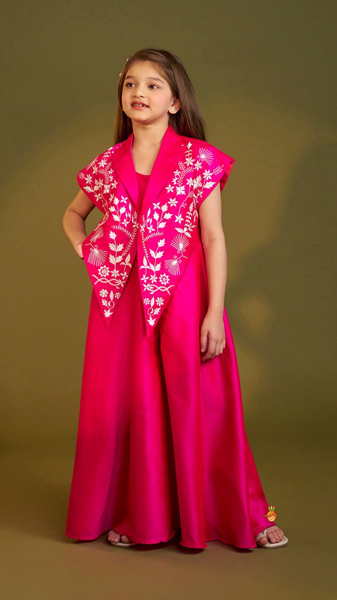 Hot Pink Jumpsuit With Embroidered Vest