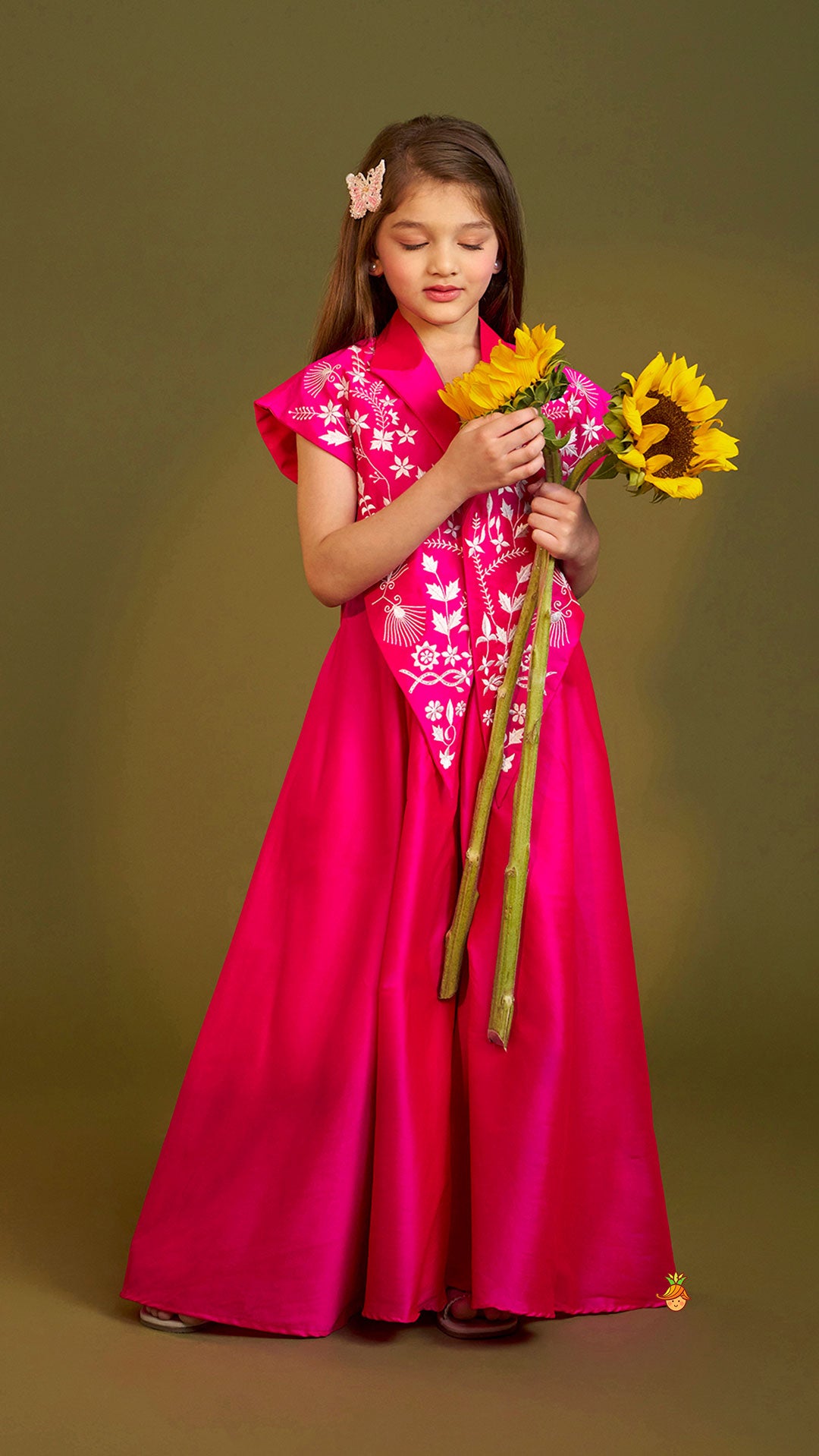 Hot Pink Jumpsuit With Embroidered Vest