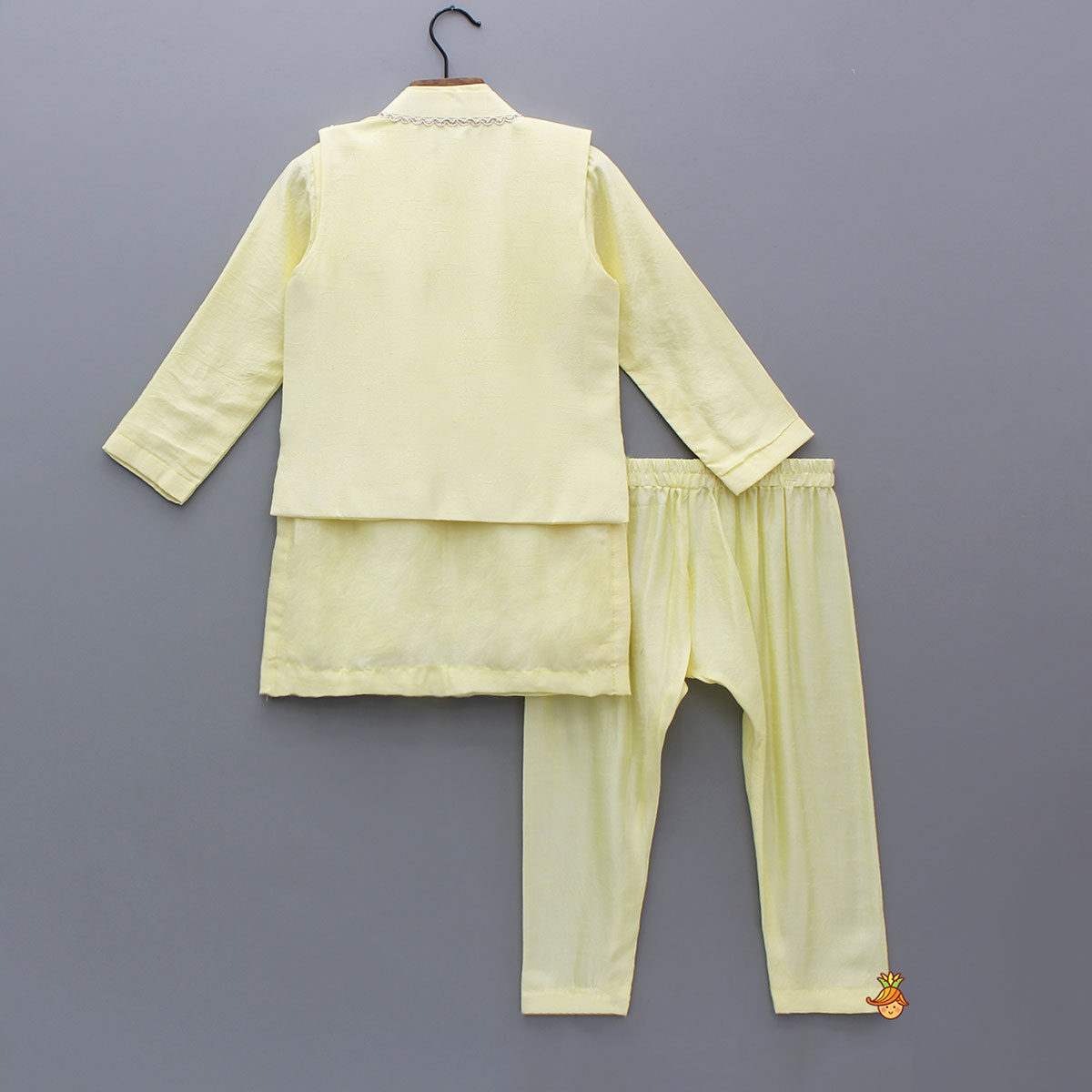 Yellow Kurta With Front Open Embroidered Jacket And Pyjama