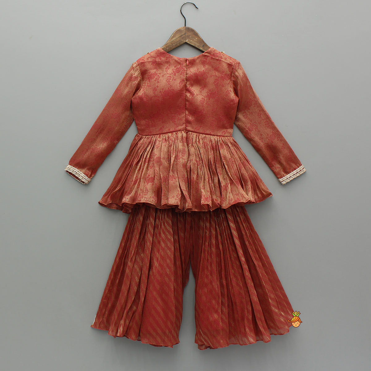 Rust Textured Kurta With Pleated Palazzo