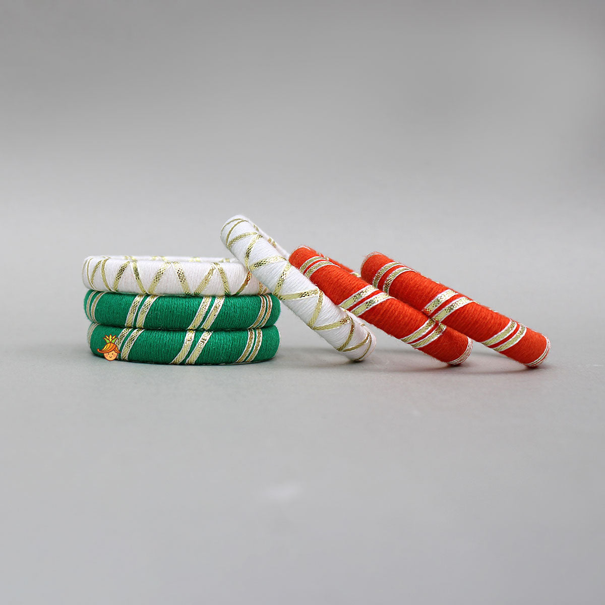 Tri Colour Thread And Lace Detailed Bangles Set