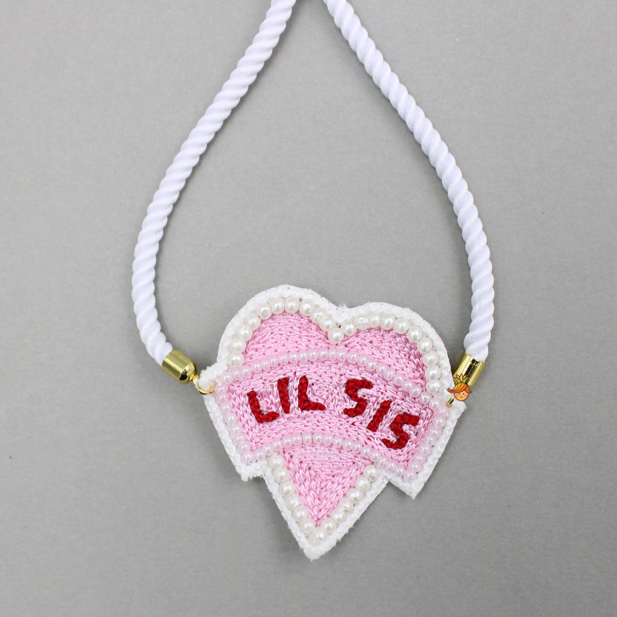 Cute Lil Sis Heart Hand Embroidered Adjustable Rope String Rakhi