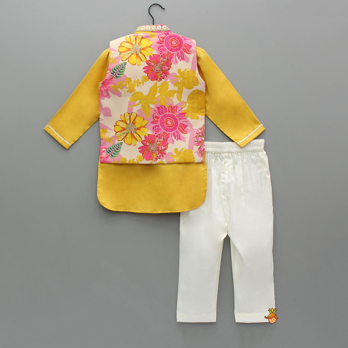 Front Placket Kurta With Floral Printed Multicolour Jacket And Pyjama