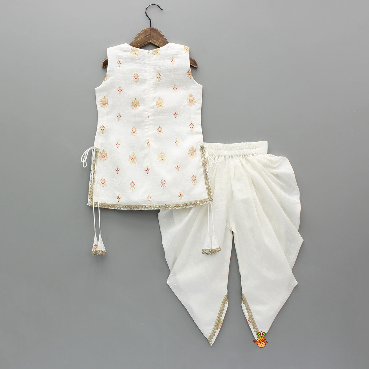 Elegant Ethnic Printed Kurti With Dhoti And Dupatta