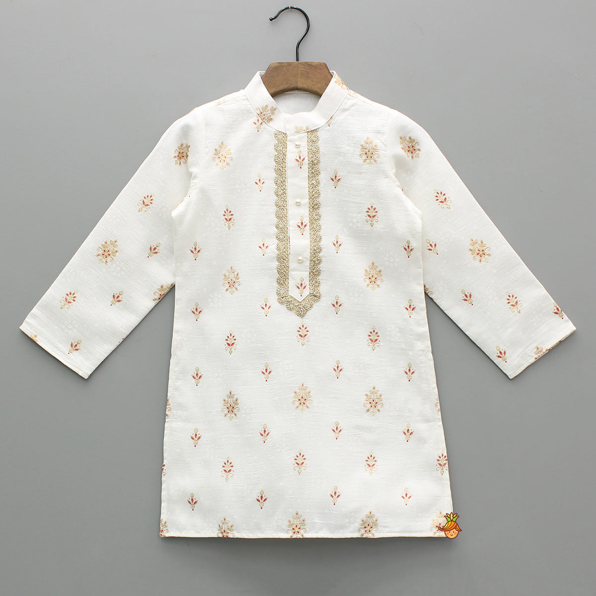Off White Ethnic Printed Kurta With Matching Pyjama