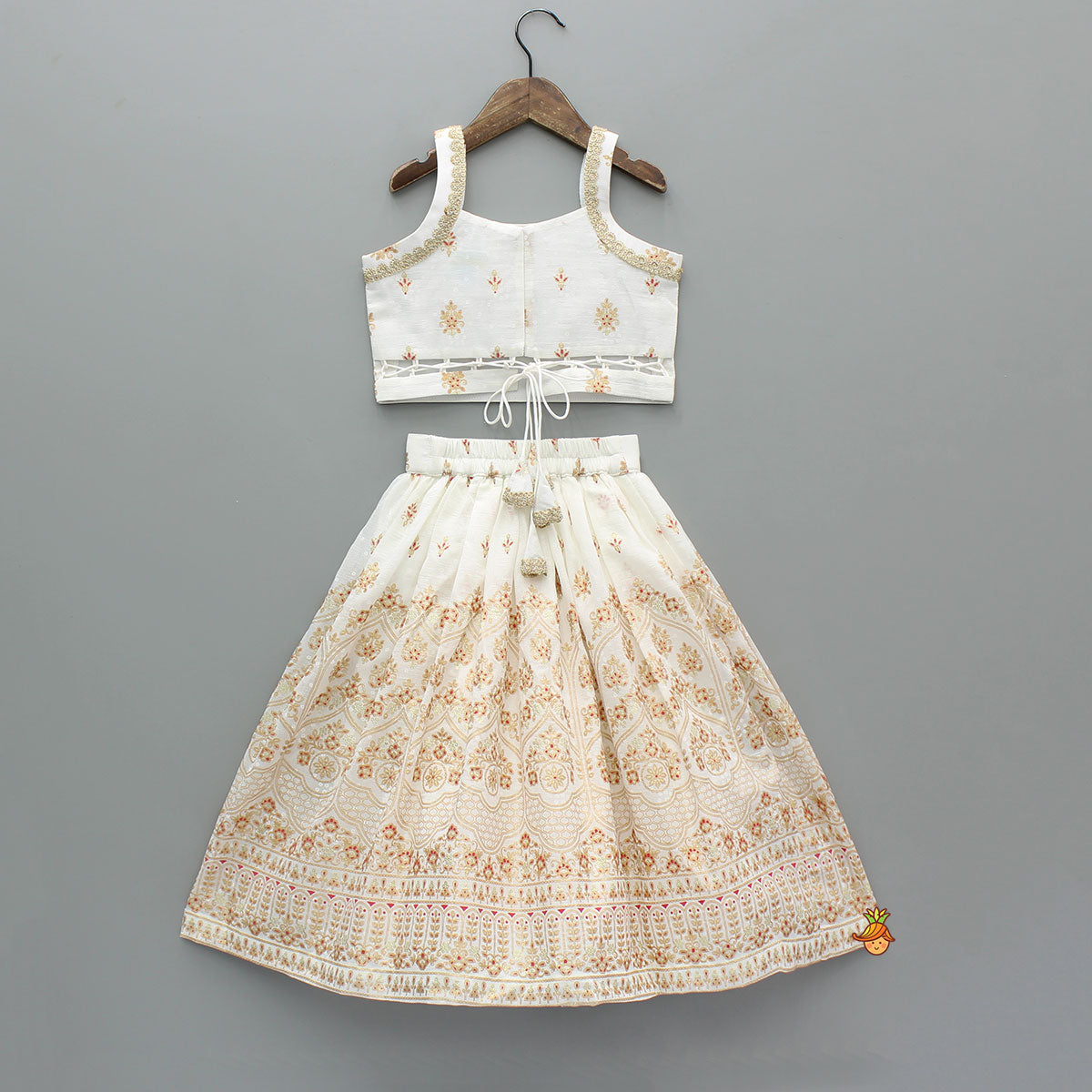 Beautiful Strappy Lace Detailed Top With Matching Lehenga And Dupatta