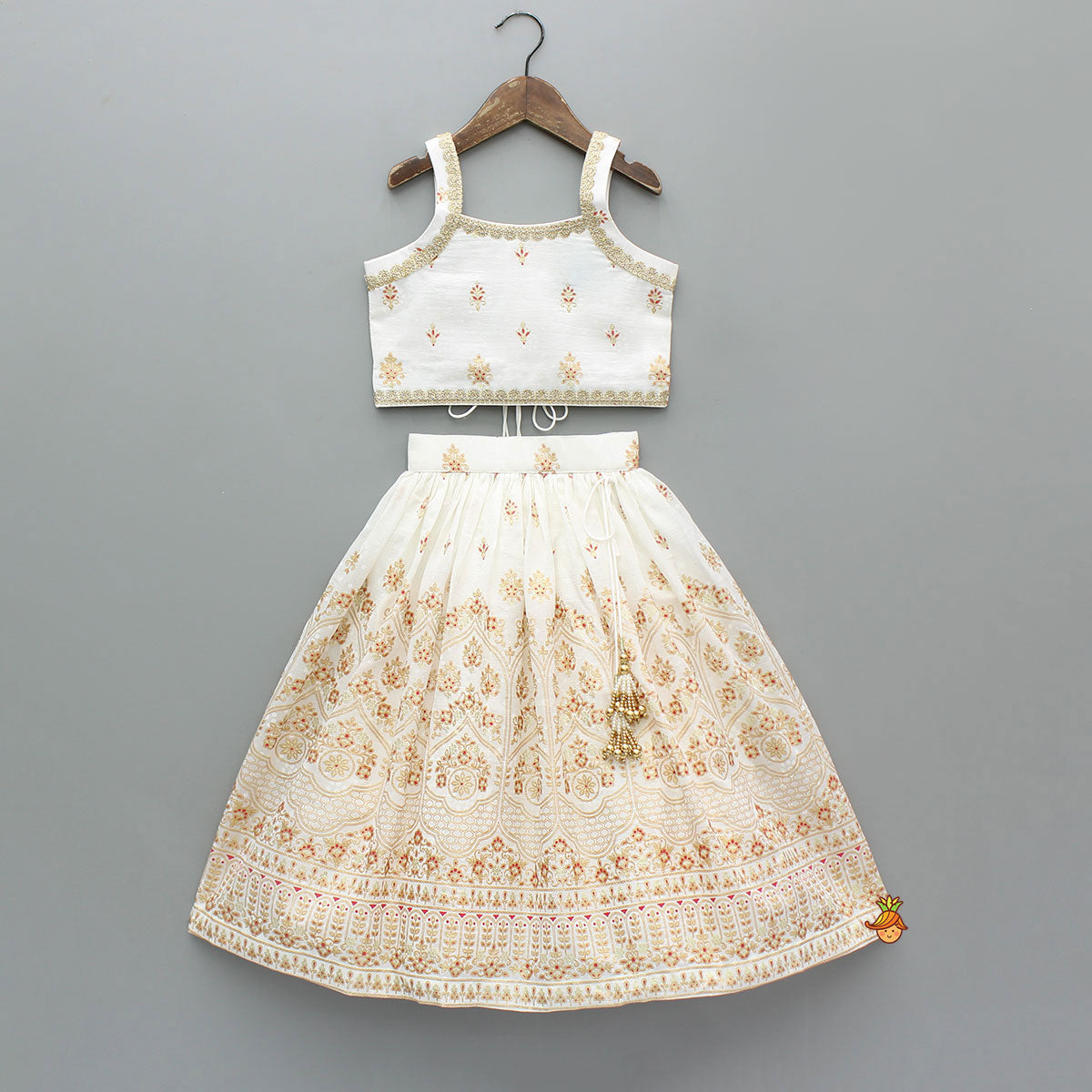 Beautiful Strappy Lace Detailed Top With Matching Lehenga And Dupatta