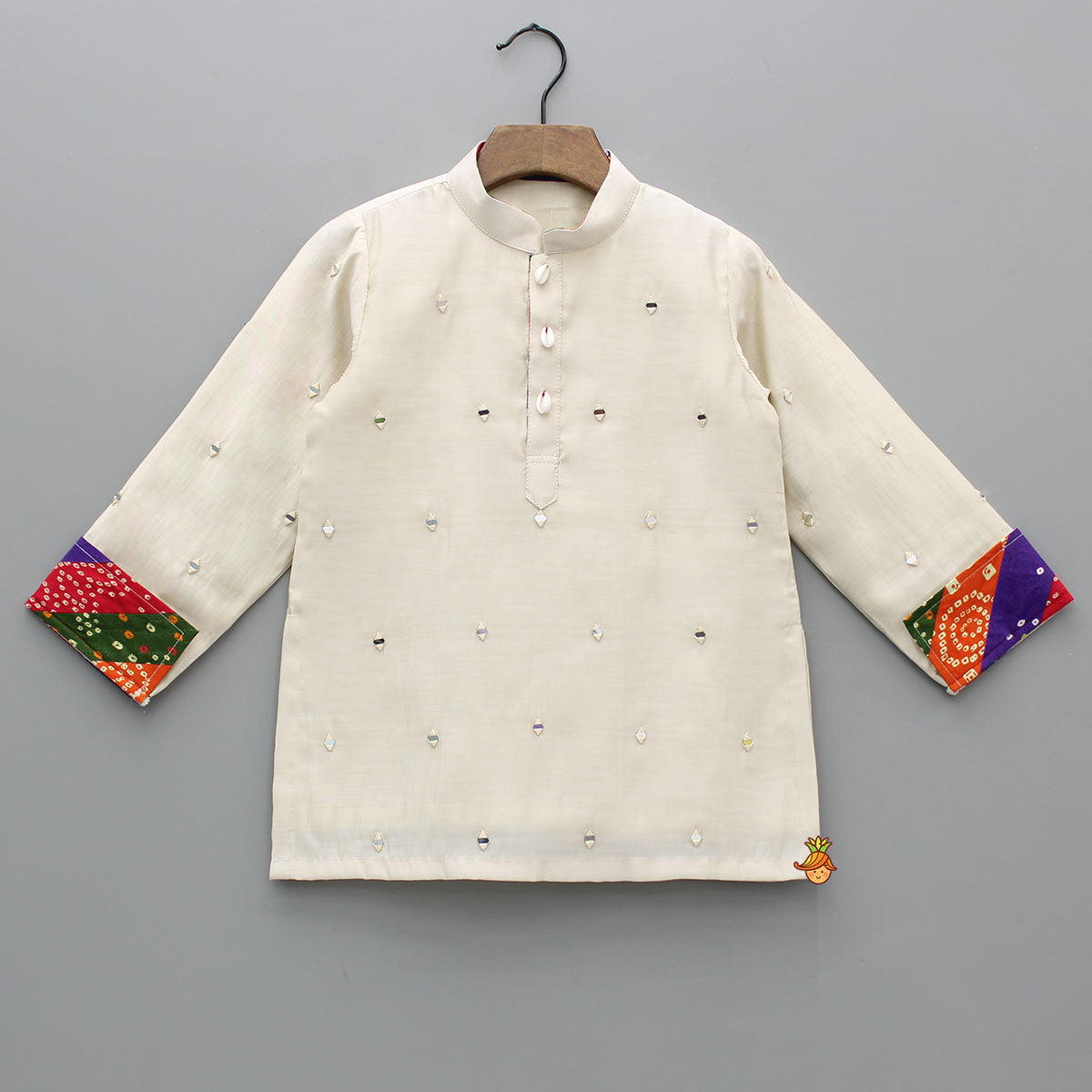 Mirror Embroidered Bandhej Detailed Kurta With Front Open Mirror Work Jacket And Pyjama