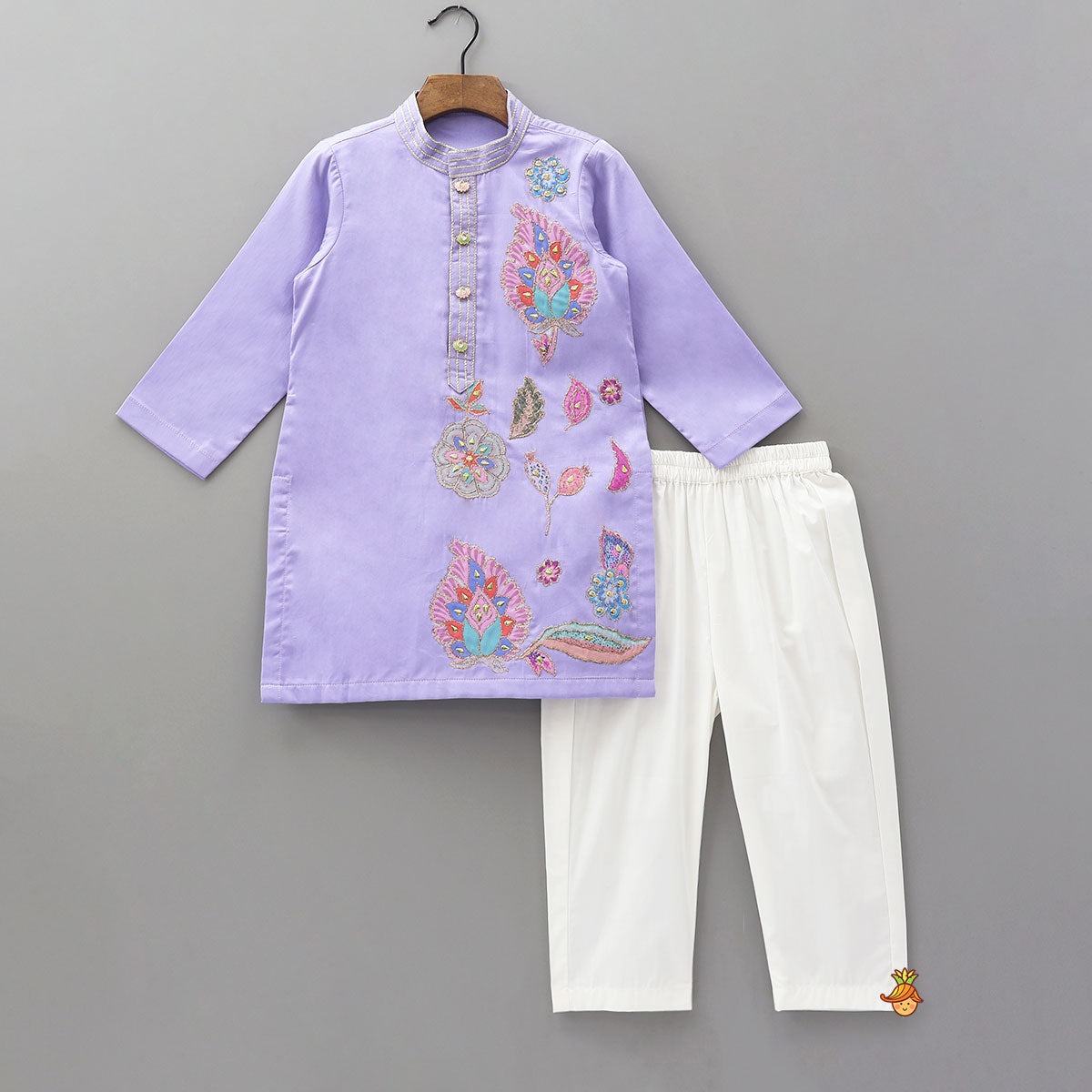 Stunning Multicolour Floral Embroidered Kurta With Pyjama
