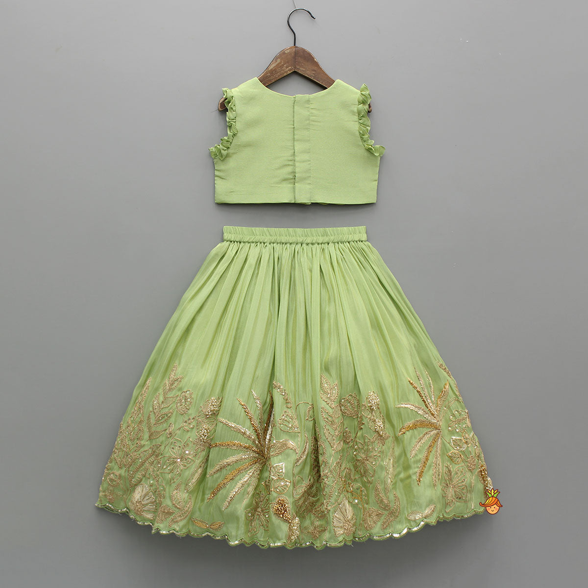 Gorgeous Shimmery Floral Embroidered Top With Matching Lehenga And Dupatta