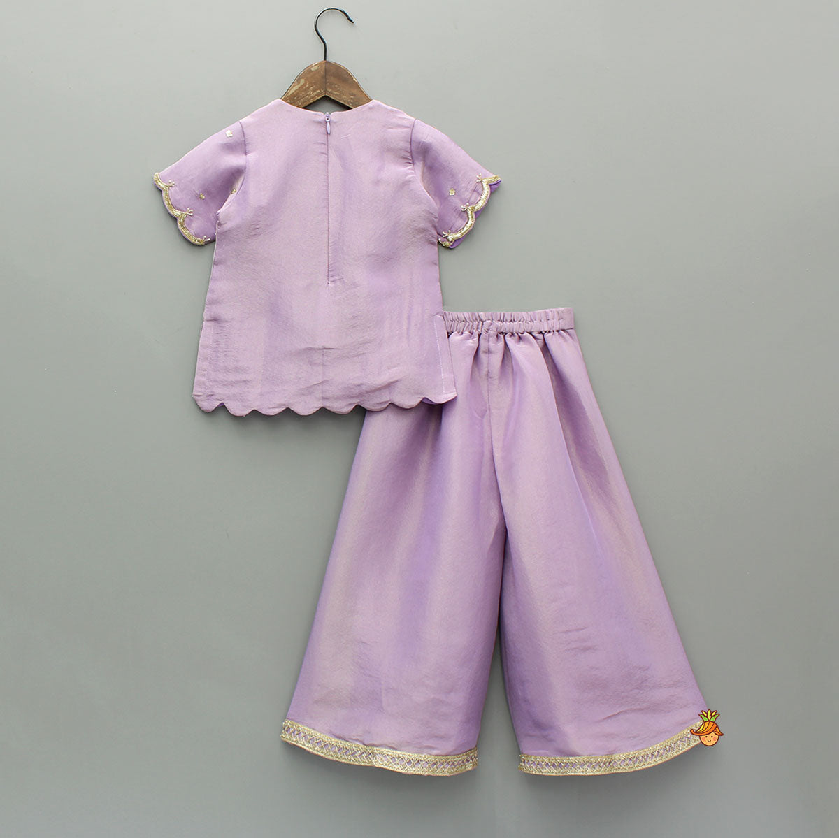 Sheen Lilac Scallop Hem Kurta With Palazzo And Dupatta