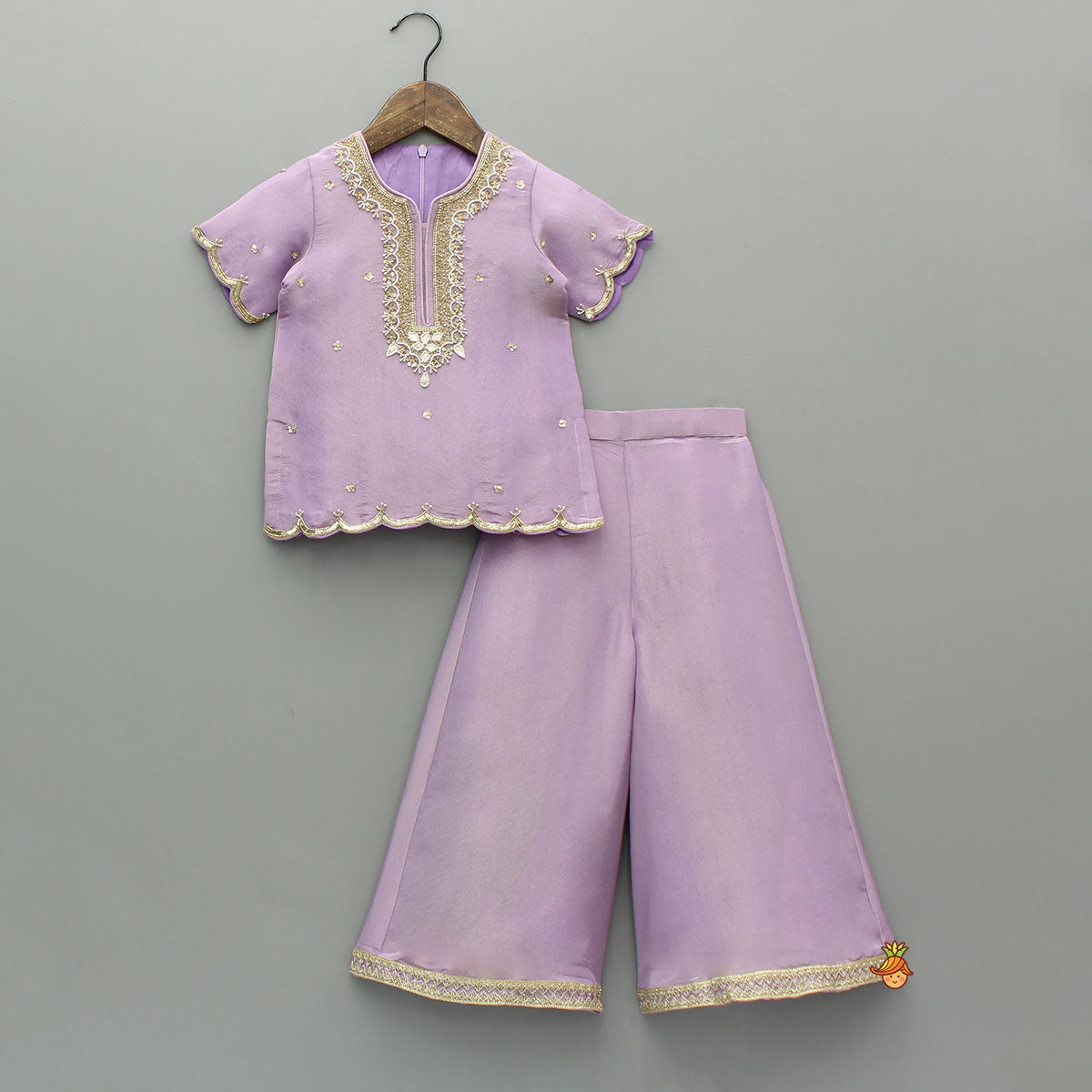 Sheen Lilac Scallop Hem Kurta With Palazzo And Dupatta