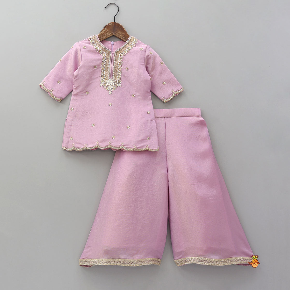 Shimmery Scallop Hem Kurti With Palazzo And Dupatta