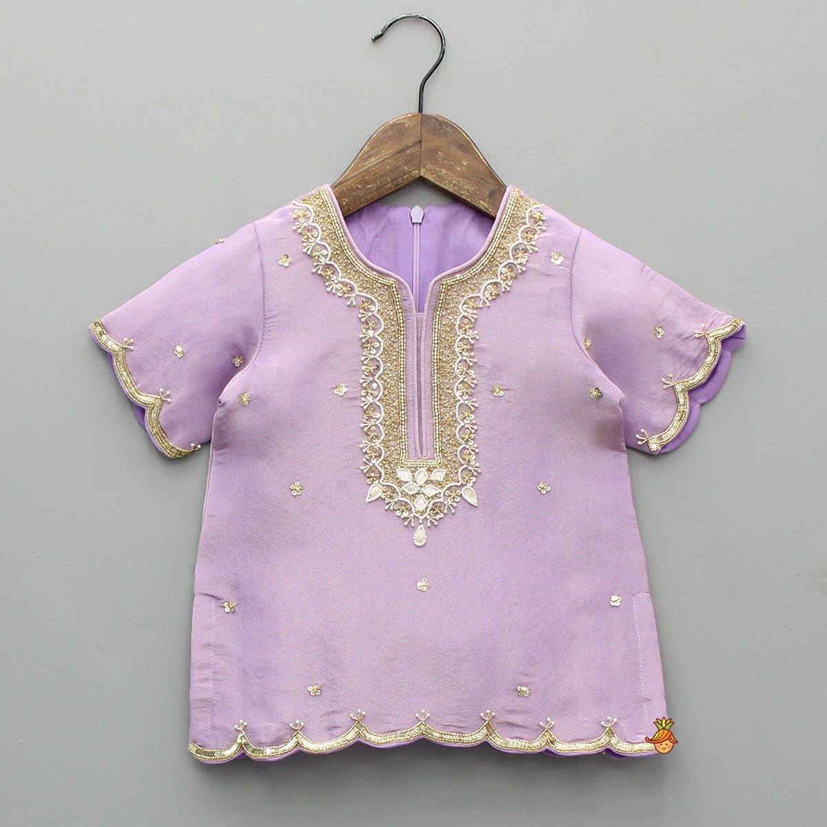 Sheen Lilac Scallop Hem Kurta With Palazzo And Dupatta