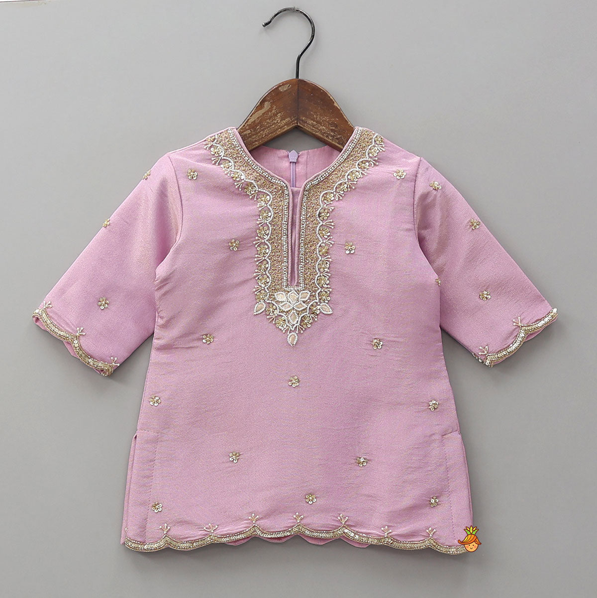 Shimmery Scallop Hem Kurti With Palazzo And Dupatta