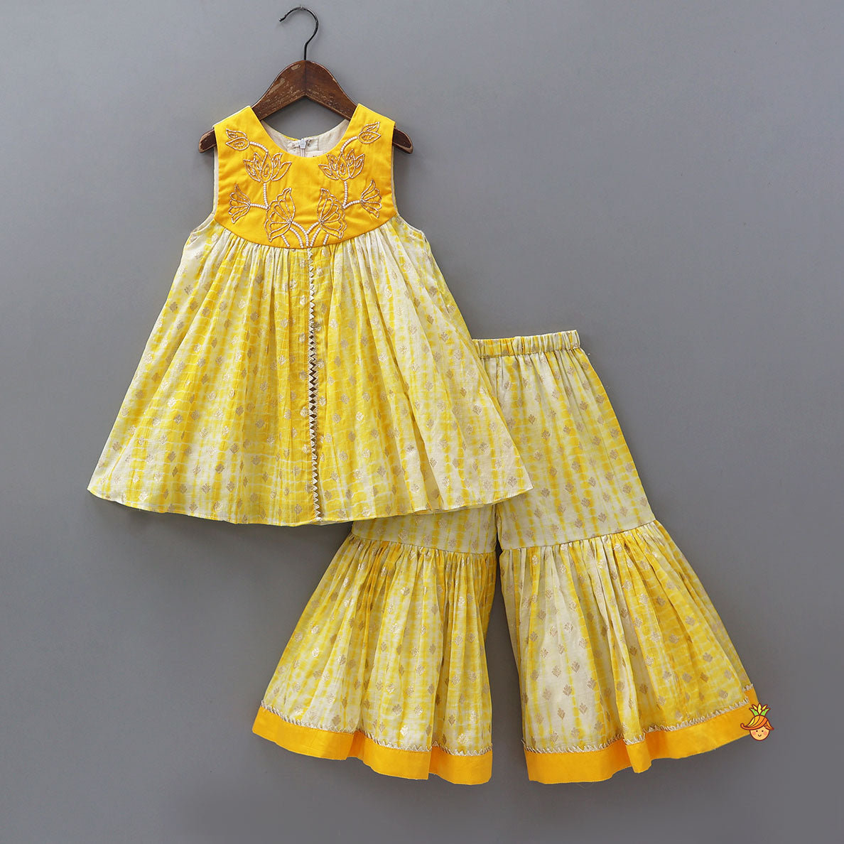 Front Slit Kurti And Sharara With Matching Dupatta