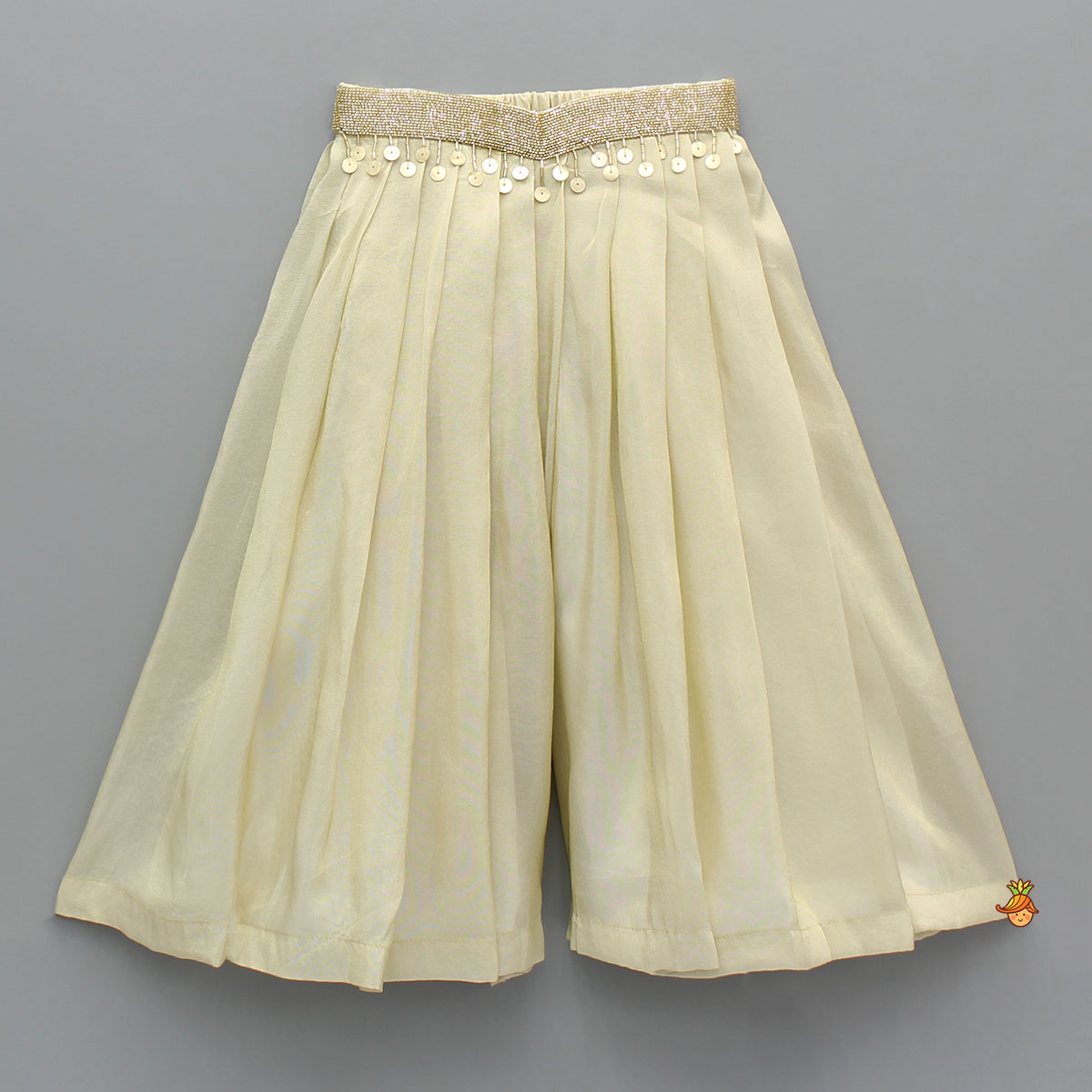 Shimmery Beige Embroidered Top With Palazzo And Dupatta