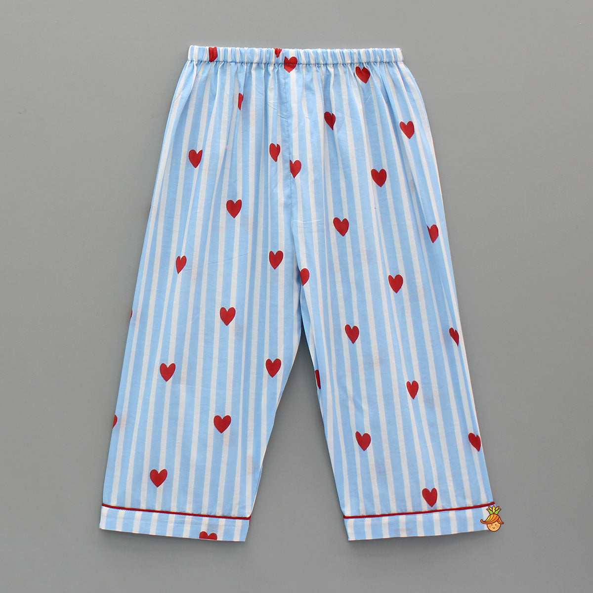 Striped Notch Collar Heart Detailed Sleepwear