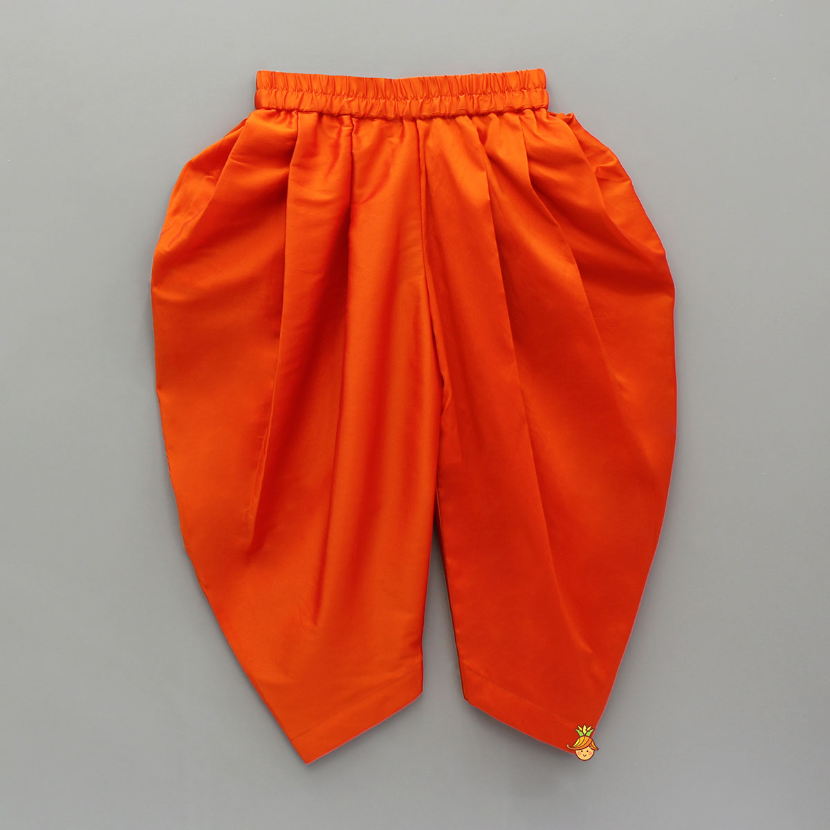 Orange Stylish Scalloped Kurti With Matching Dhoti And Choker Dupatta
